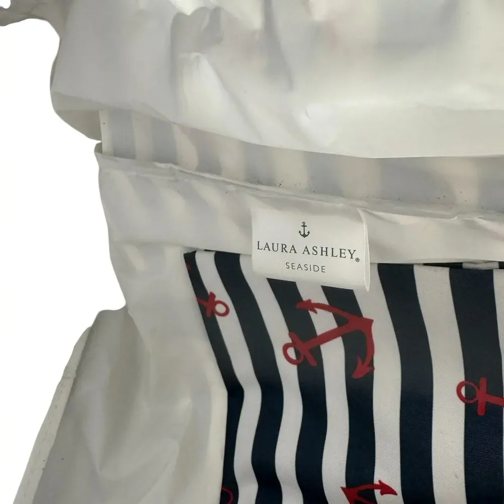 LAURA ASHLEY Seaside Blue White Red Anchor Lined Beach Tote Swim Bag Lined - Picture 5 of 13